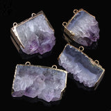 Natural Raw Crystal Geode Pendant Purple Amethysts Stone Charms Jewelry