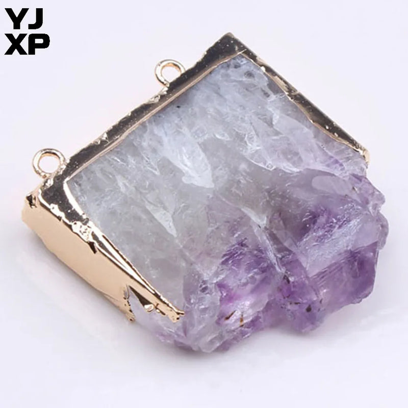 Natural Raw Crystal Geode Pendant Purple Amethysts Stone Charms Jewelry