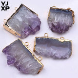 Natural Raw Crystal Geode Pendant Purple Amethysts Stone Charms Jewelry