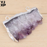 Silver Plated Amethyst Geode Slice Pendant Charm Jewelry