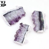 Silver Plated Amethyst Geode Slice Pendant Charm Jewelry