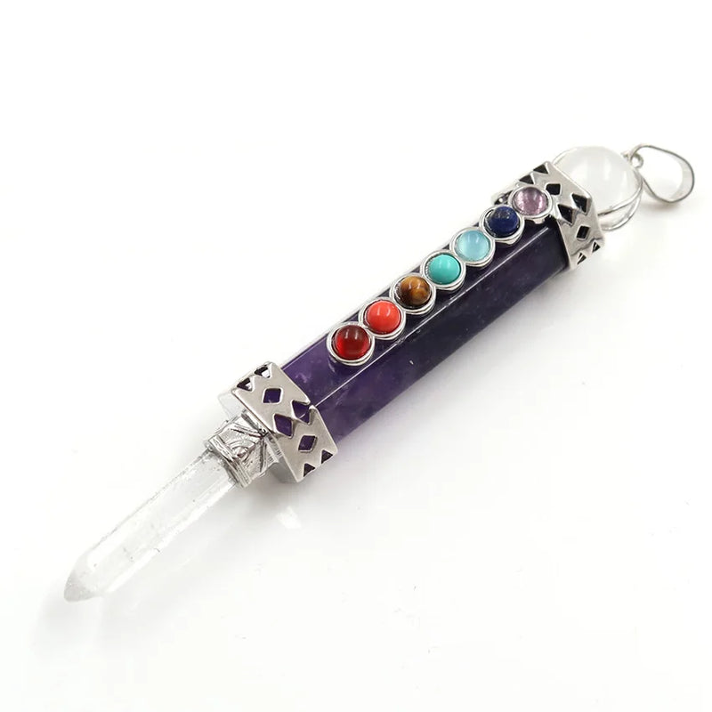 7 Chakra Natural Stone Crystal Wand Pendulum Reiki Balancing Gift