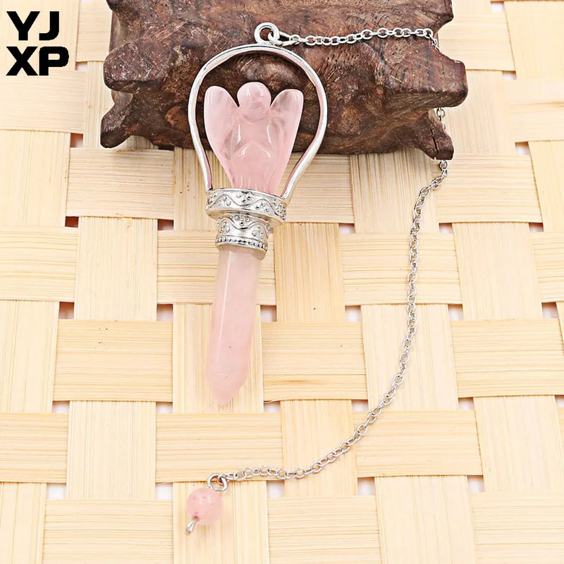 YJXP Angel Hexagonal Prism Pendulum Natural Stones Column Sceptre