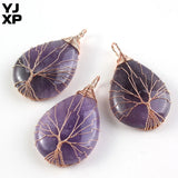 Rose Wire Tree of Life Amethysts Quartz Pendant