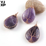 Rose Wire Tree of Life Amethysts Quartz Pendant