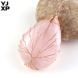 Rose Quartz Tree of Life Pendant - Romantic Pink Stone Necklace