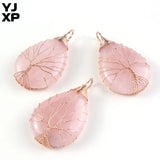 Rose Quartz Tree of Life Pendant - Romantic Pink Stone Necklace