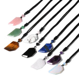 YJXP Gemstone Heart Couples Necklace Natural Crystal Pendant Adjustable Rope