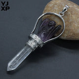 YJXP Rock Crystal Angel Hexagon Prism Pendulum Scepter Pendant