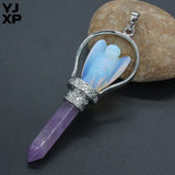 YJXP Rock Crystal Angel Hexagon Prism Pendulum Scepter Pendant