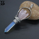 YJXP Rock Crystal Angel Hexagon Prism Pendulum Scepter Pendant