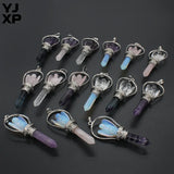 YJXP Rock Crystal Angel Hexagon Prism Pendulum Scepter Pendant