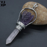 YJXP Rock Crystal Angel Hexagon Prism Pendulum Scepter Pendant