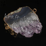 YJXP Light Yellow Geode Stone Purple Amethysts Pendant Slice Jewelry