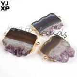 YJXP Light Yellow Geode Stone Purple Amethysts Pendant Slice Jewelry