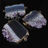 YJXP Light Yellow Geode Stone Purple Amethysts Pendant Slice Jewelry