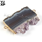 YJXP Light Yellow Geode Stone Purple Amethysts Pendant Slice Jewelry
