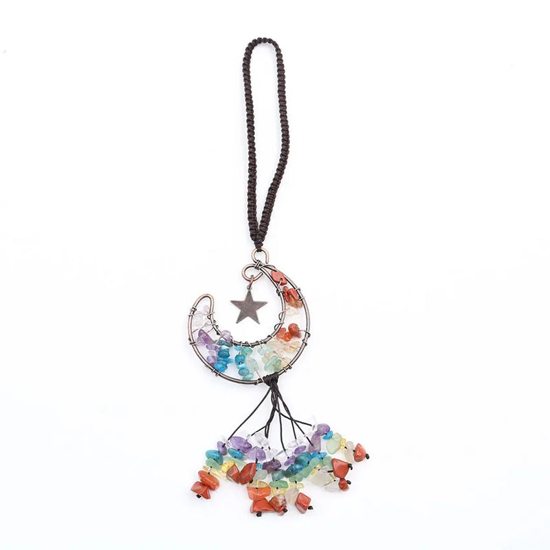 YJXP 7 Chakra Crystal Moon Car Hanging Tassel Pendant for DIY Necklace