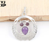 Natural Stone Owl Pendant Purple Amethysts Rose Pink Quartz Necklace Charm