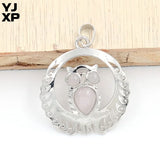 Natural Stone Owl Pendant Purple Amethysts Rose Pink Quartz Necklace Charm