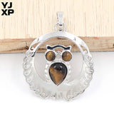 Natural Stone Owl Pendant Purple Amethysts Rose Pink Quartz Necklace Charm