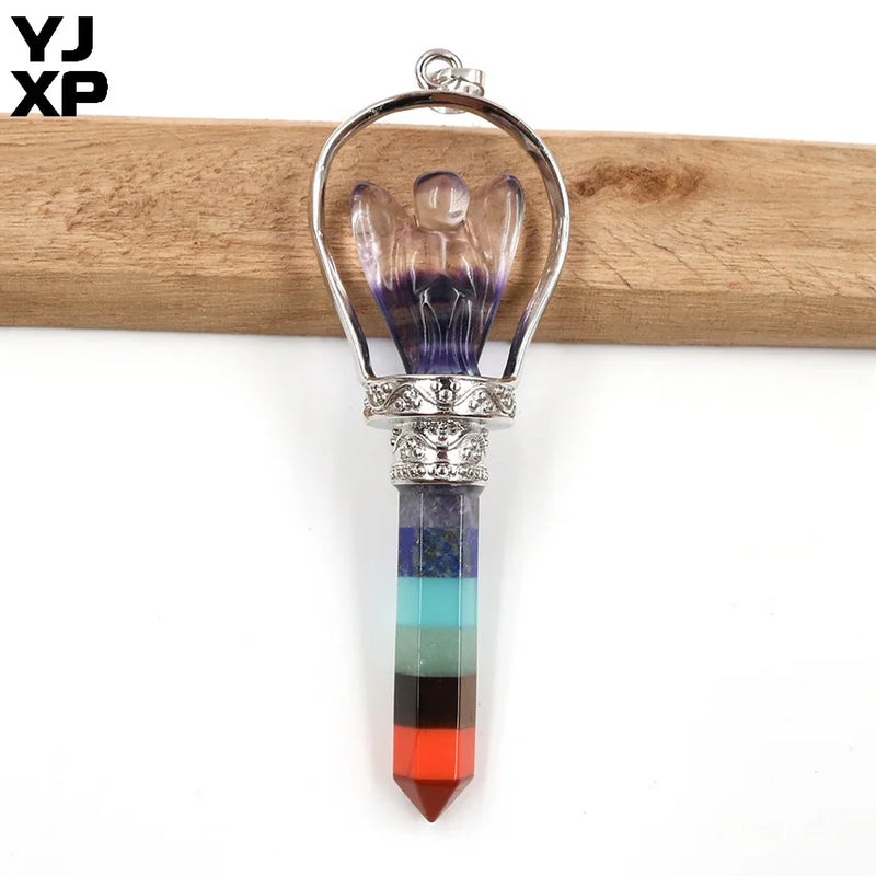 YJXP Silver Plated Fluorite Stone Angel Pendant Vintage Jewelry