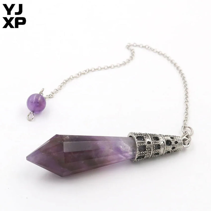 Vintage Copper Plated Hexagon Pirsm Chain Pendulum Amethyst Pendant