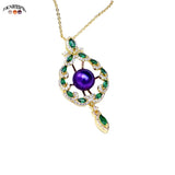 Freshwater Pearl Pendant Green Zirconium 18K Gold-Clad Necklace