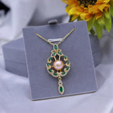 Freshwater Pearl Pendant Green Zirconium 18K Gold-Clad Necklace