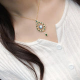 Freshwater Pearl Pendant Green Zirconium 18K Gold-Clad Necklace