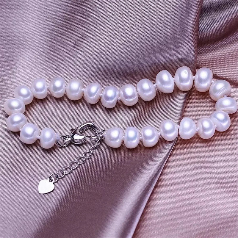 S925 Sterling Silver Natural Pearl Bracelet Women's Engagement Gift