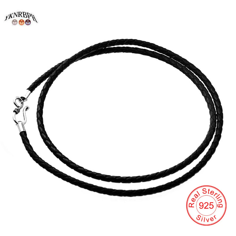 Unisex Leather Necklace Rope Braided Cowhide 925 Silver Buckle Jade Pendant Lany