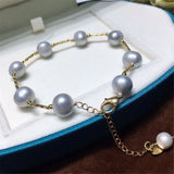 Women's Freshwater Ash Pearl Bracelet with Round Strong Light Micro-Defect Chain