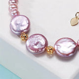 Women's Freshwater Baroque Round Purple Button Pearl Bracelet Crafts Jewelry