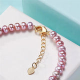 Women's Freshwater Baroque Round Purple Button Pearl Bracelet Crafts Jewelry