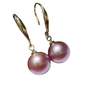 Purple 8-9mm Pearl Ear Hooks, Classic Earrings