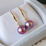 Purple 8-9mm Pearl Ear Hooks, Classic Earrings