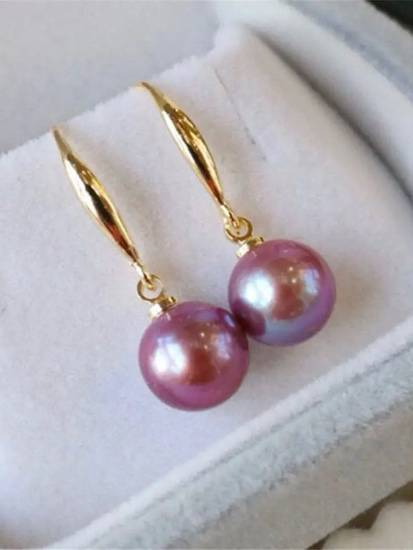 Purple 8-9mm Pearl Ear Hooks, Classic Earrings