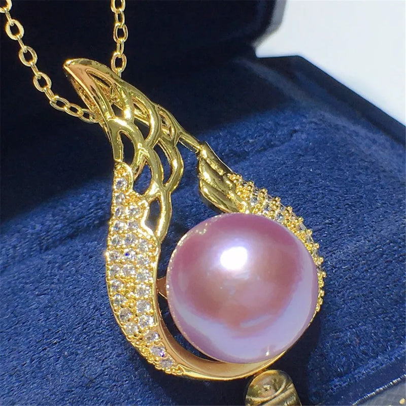 Women's Round Purple Pendant 12-13mm 18k Fine Jewelry