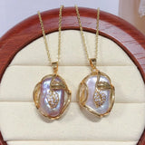 Natural Freshwater Pearl Baroque Pendant 18K Gift Fine Jewelry