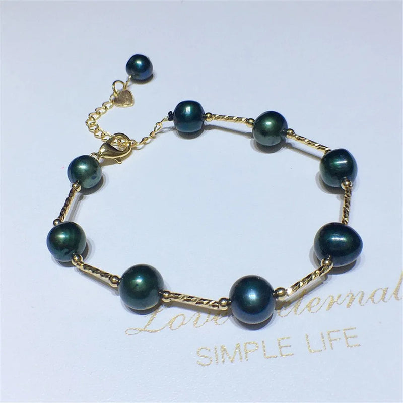 Peacock Green Pearl Bracelet 9-10mm Personality Jewelry