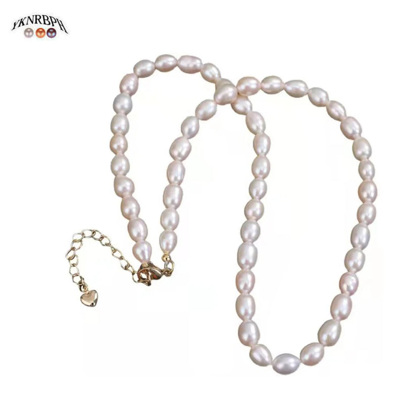 Women's S925 Rice Pearl Necklace Romantic High Fine Jewelry Anniversary Chain