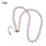 Women's S925 Rice Pearl Necklace Romantic High Fine Jewelry Anniversary Chain