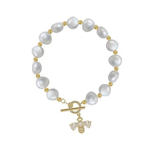 Baroque Pearl Bracelet with Bee Pendant and Zircon
