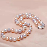 Natural Freshwater Necklace 8-9MM Pink Purple Multicolor 925 Sterling Silver