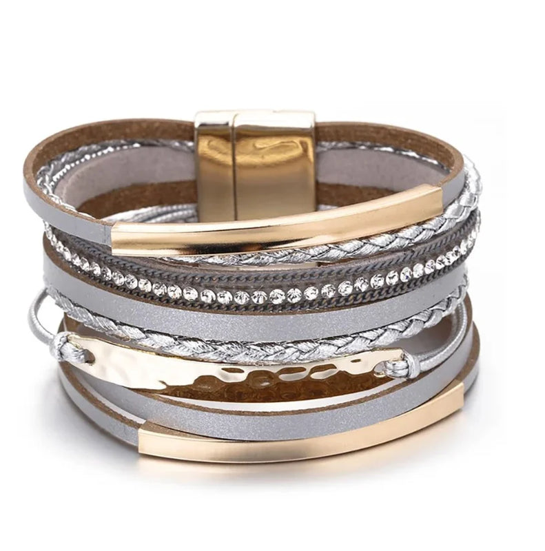 Boho Braided Rope Leather Bracelet for Women