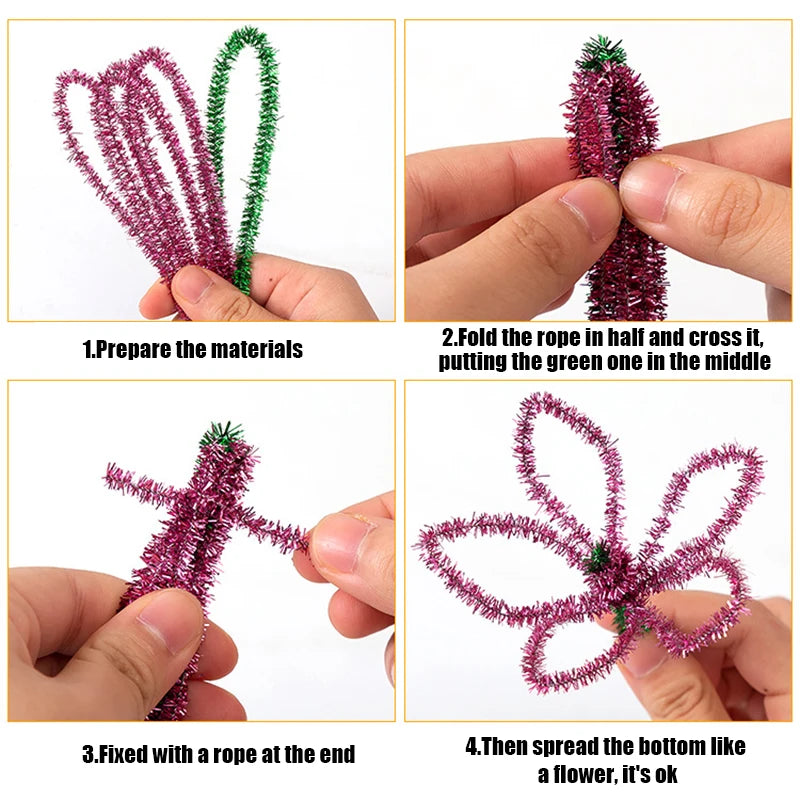 Colorful Wool Root Top Twisting Bar DIY Craft Decor Iron Wire Plush Kids Gift