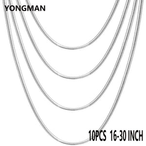 10PCS 925 Sterling Silver 1.2MM Snake Chains Necklaces for Women Girls