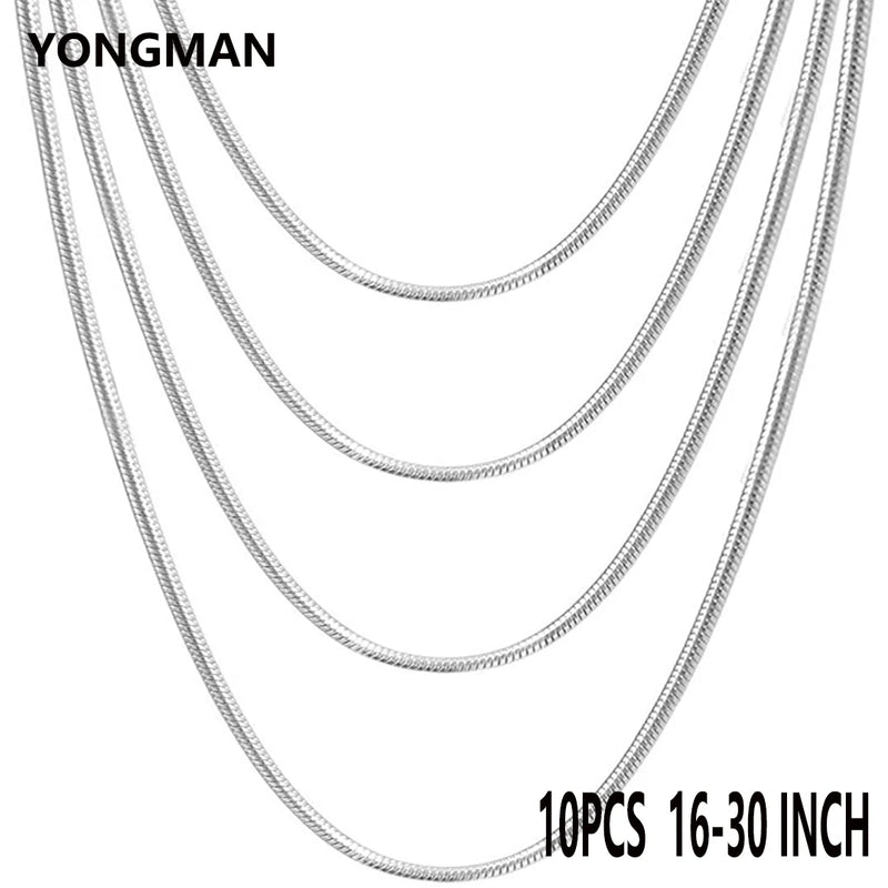 10PCS 925 Sterling Silver 1.2MM Snake Chains Necklaces for Women Girls