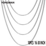 10PCS 925 Sterling Silver 1.2MM Snake Chains Necklaces for Women Girls
